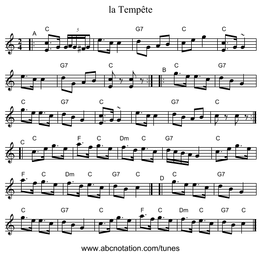 la Temp&ecirc;te - staff notation