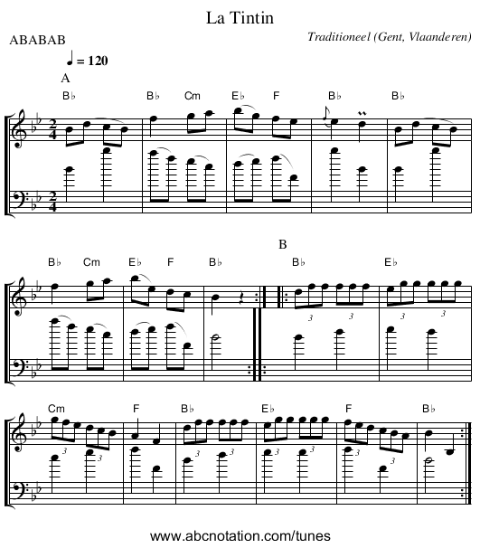 La Tintin - staff notation