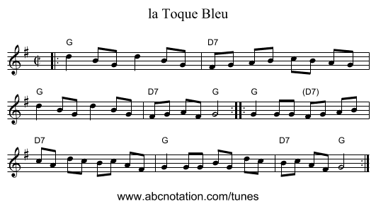 la Toque Bleu - staff notation