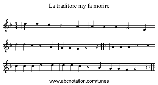 La traditore my fa morire - staff notation