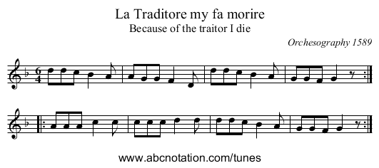 La Traditore my fa morire - staff notation