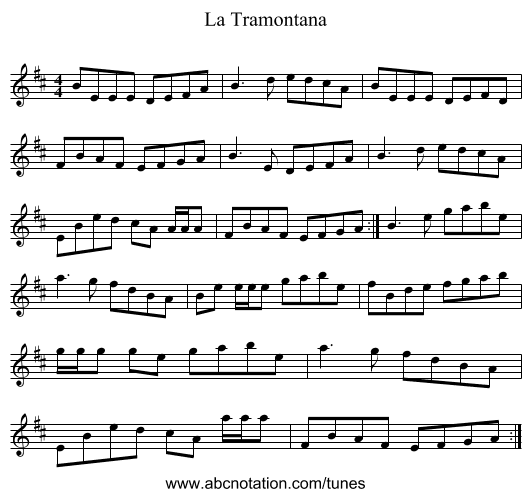 La Tramontana - staff notation
