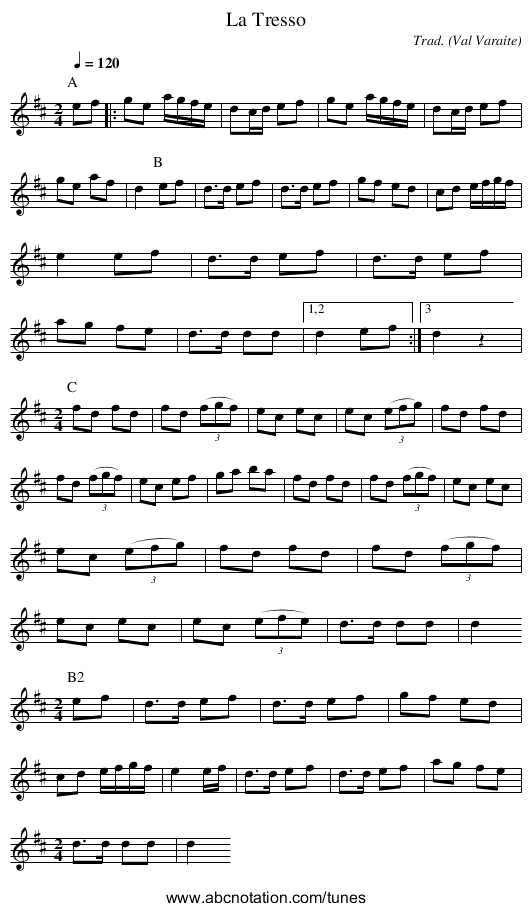 La Tresso - staff notation