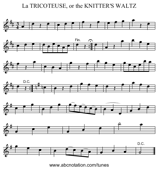 La TRICOTEUSE, or the KNITTER'S WALTZ - staff notation