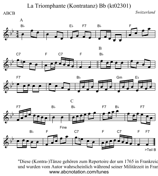 La Triomphante (Kontratanz) Bb (kt02301) - staff notation