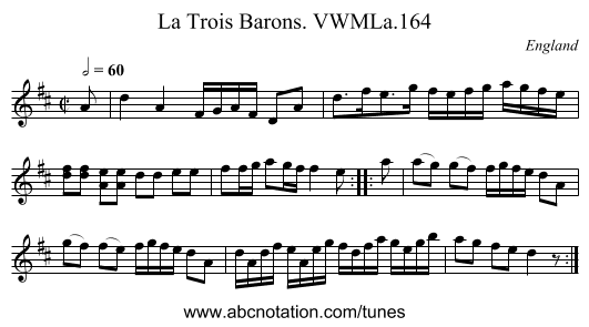 La Trois Barons. VWMLa.164 - staff notation