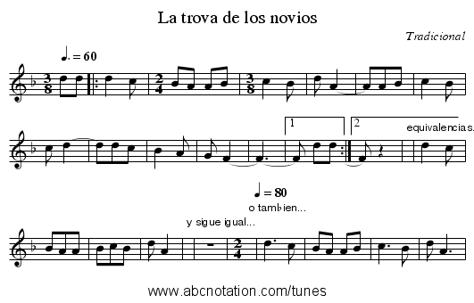La trova de los novios - staff notation