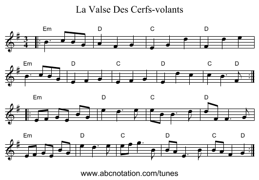 La Valse Des Cerfs-volants - staff notation