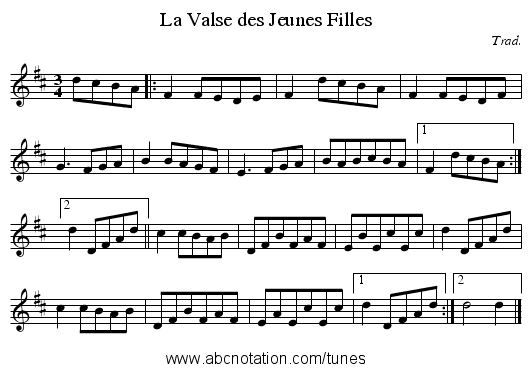 La Valse des Jeunes Filles - staff notation