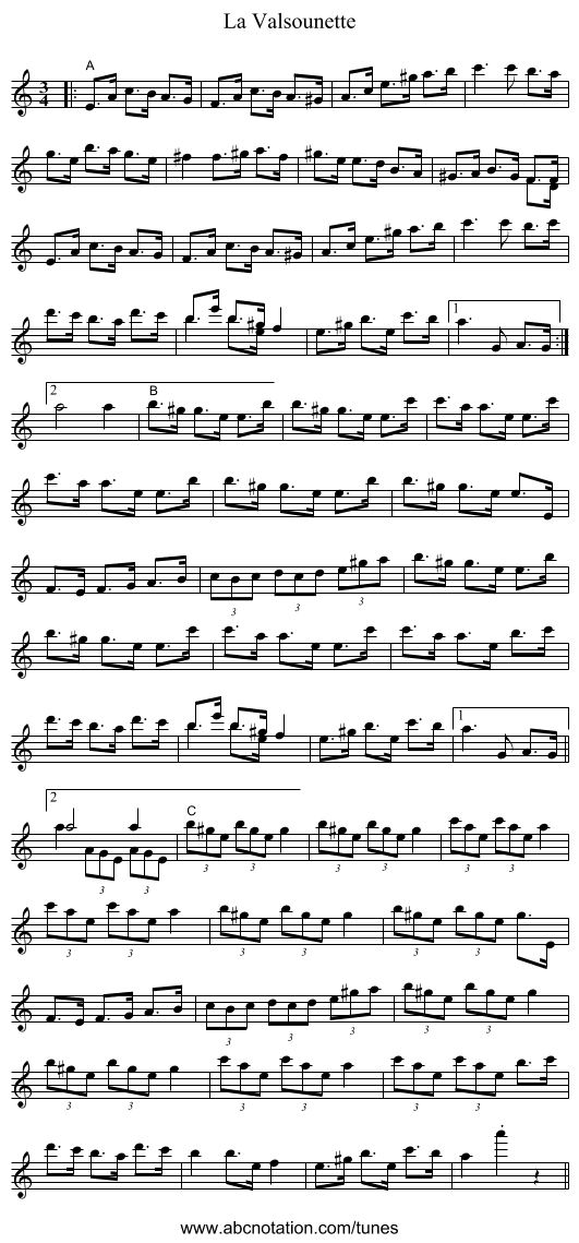 La Valsounette - staff notation