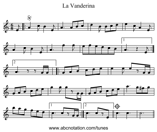 La Vanderina - staff notation