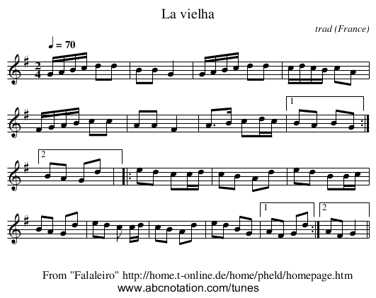 La vielha - staff notation