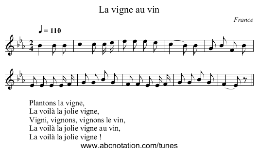 La vigne au vin - staff notation