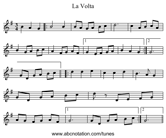 La Volta - staff notation