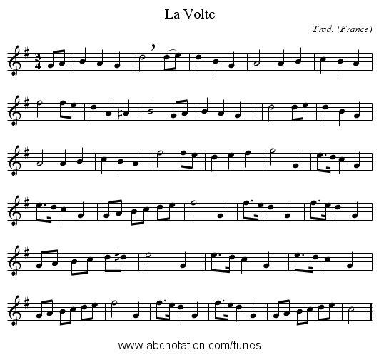 La Volte - staff notation
