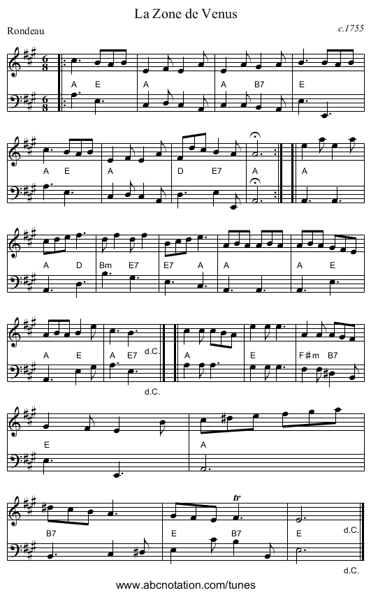La Zone de Venus - staff notation