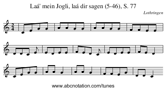 Laá' mein Jogli, laá dir sagen (5-46), S. 77 - staff notation