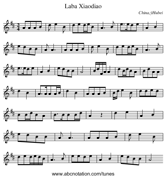 Laba Xiaodiao - staff notation