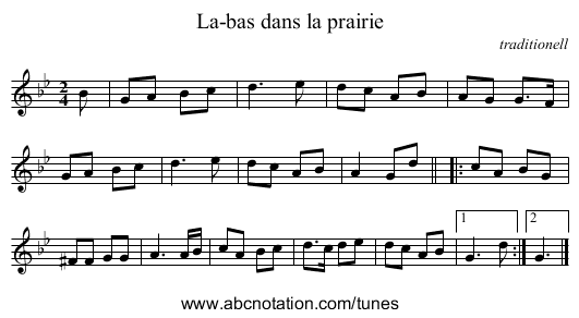 La-bas dans la prairie - staff notation