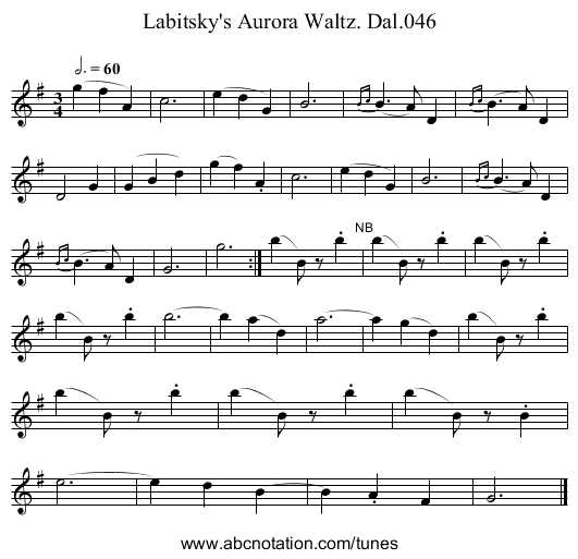 Labitsky's Aurora Waltz. Dal.046 - staff notation