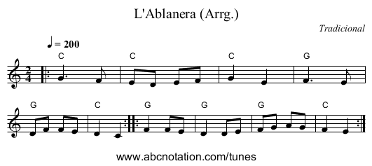 L'Ablanera (Arrg.) - staff notation