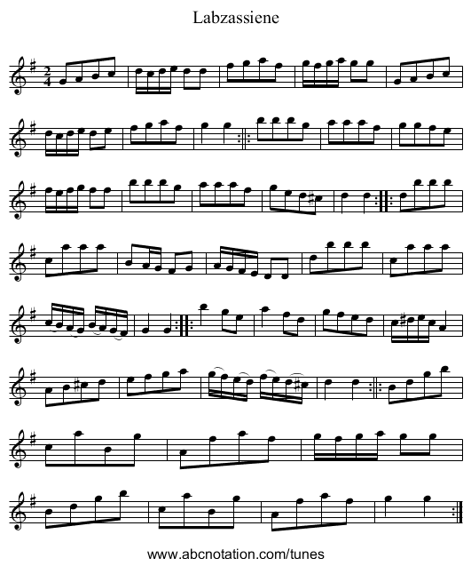Labzassiene - staff notation