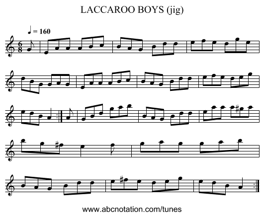 LACCAROO BOYS (jig) - staff notation