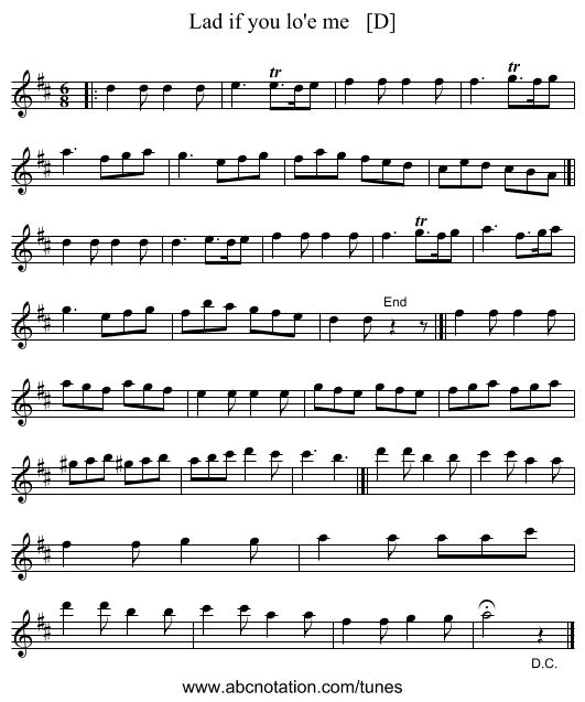 Lad if you lo'e me   [D] - staff notation