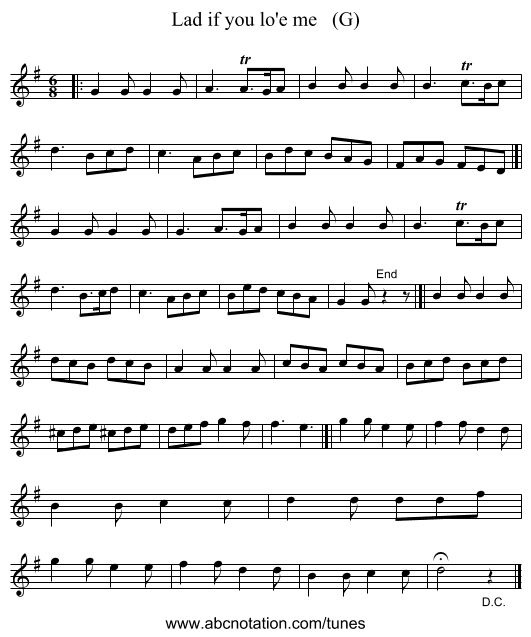 Lad if you lo'e me   (G) - staff notation