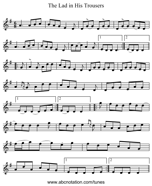 Lad in His Trousers, The - staff notation