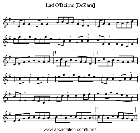 Lad O'Beirne [DeZarn] - staff notation