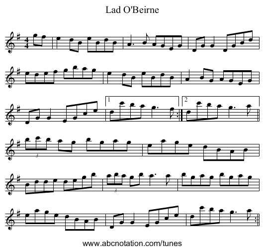 Lad O'Beirne - staff notation