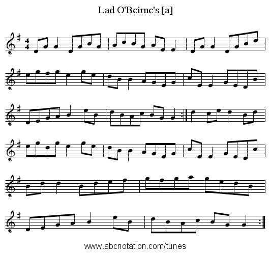 Lad O'Beirne's [a] - staff notation