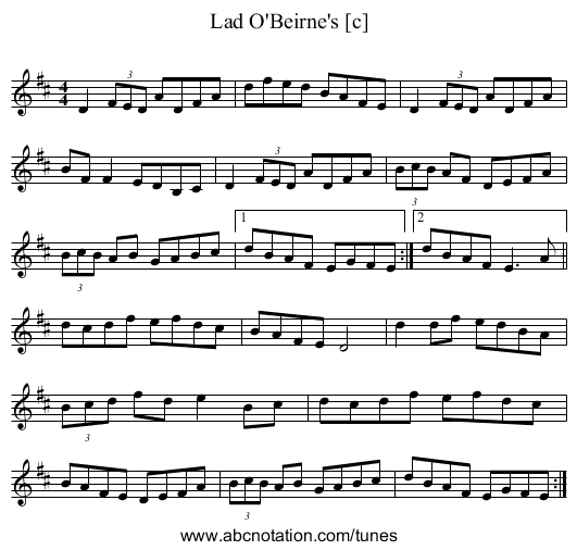 Lad O'Beirne's [c] - staff notation