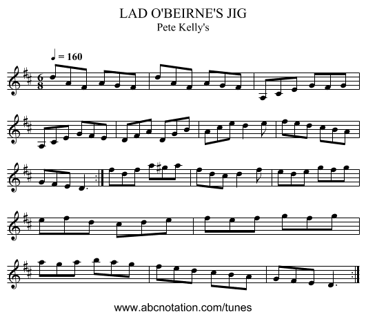 LAD O'BEIRNE'S JIG - staff notation