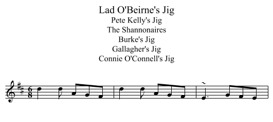 Lad O'Beirne's Jig - staff notation