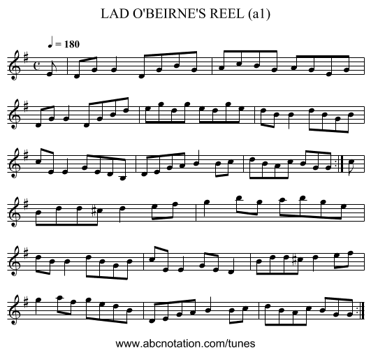 LAD O'BEIRNE'S REEL (a1) - staff notation
