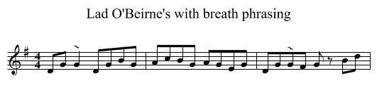 Lad O'Beirne's with breath phrasing - staff notation