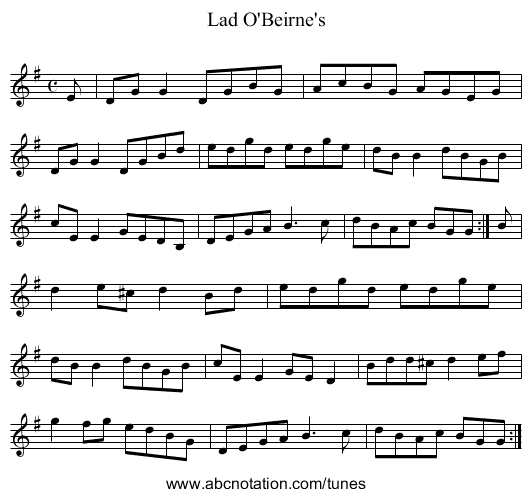 Lad O'Beirne's - staff notation
