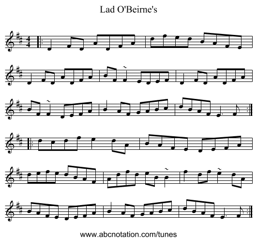 Lad O'Beirne's - staff notation
