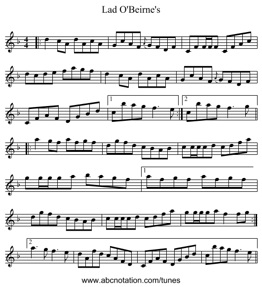 Lad O'Beirne's - staff notation