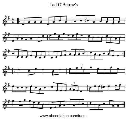 Lad O'Beirne's - staff notation