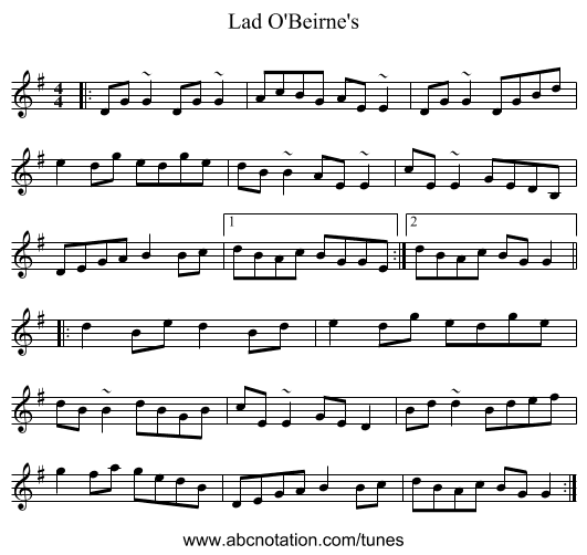 Lad O'Beirne's - staff notation