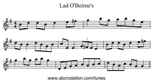 Lad O'Beirne's - staff notation