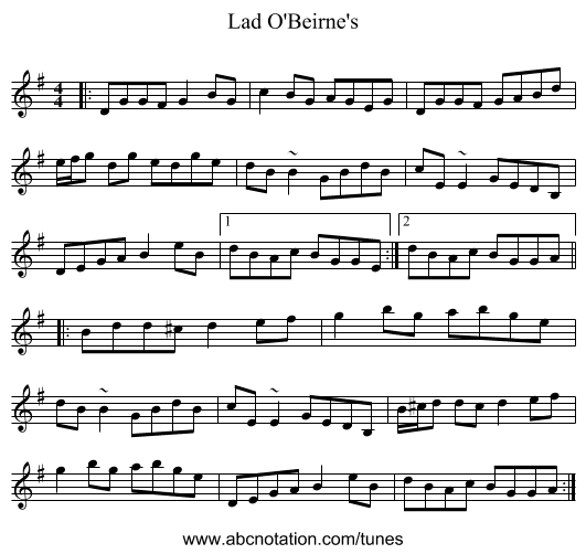Lad O'Beirne's - staff notation