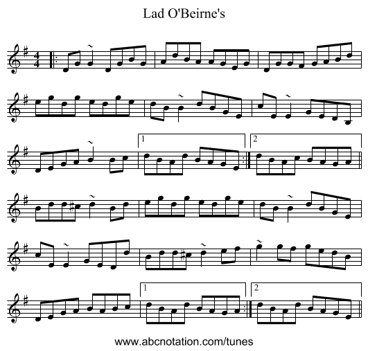 Lad O'Beirne's - staff notation
