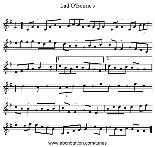 Lad O'Beirne's - staff notation