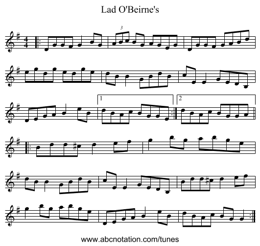 Lad O'Beirne's - staff notation