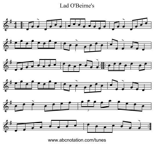 Lad O'Beirne's - staff notation