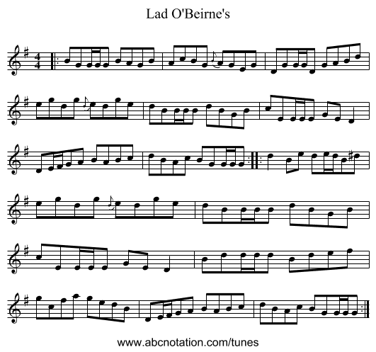 Lad O'Beirne's - staff notation